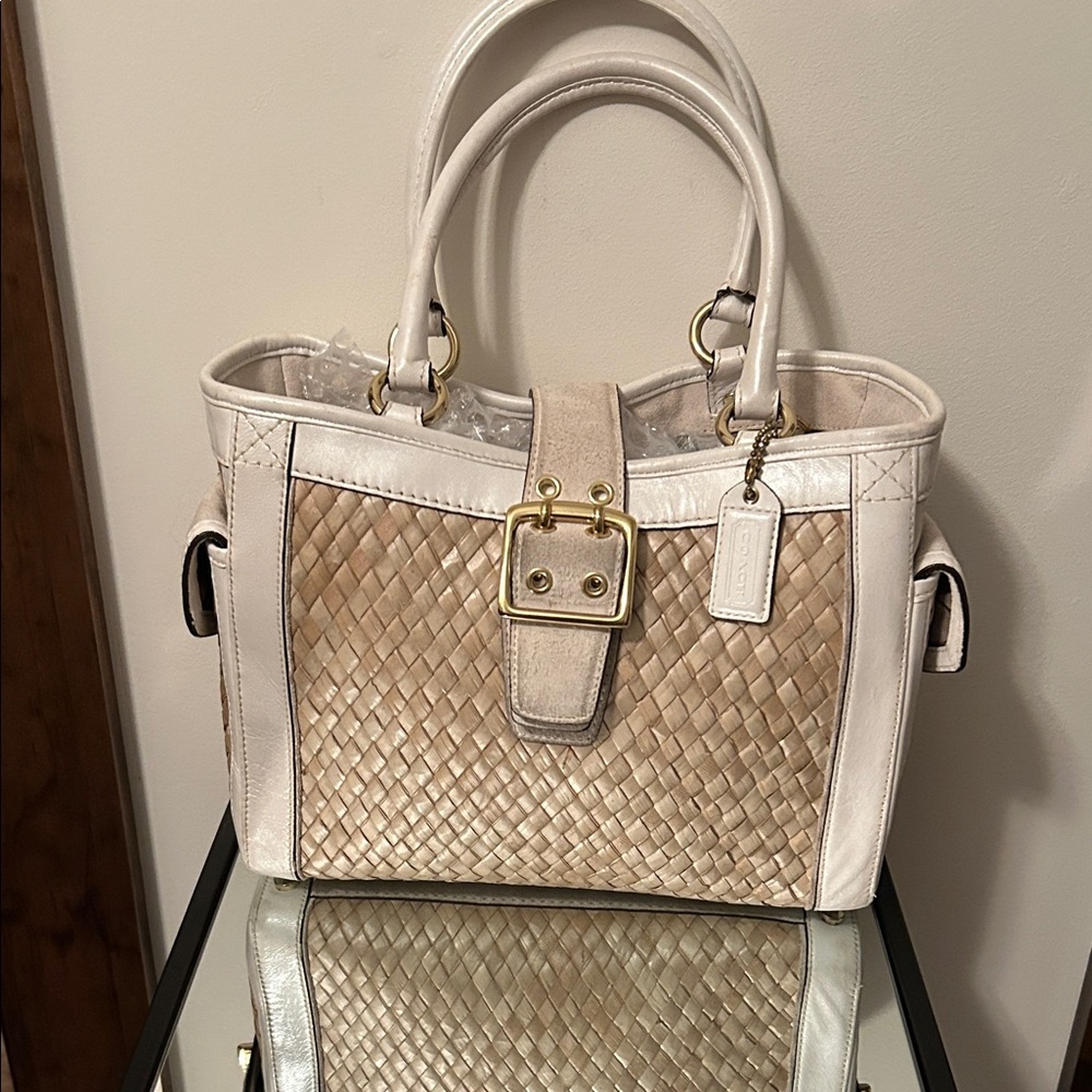 Coach Cream and Tan Woven Satchel